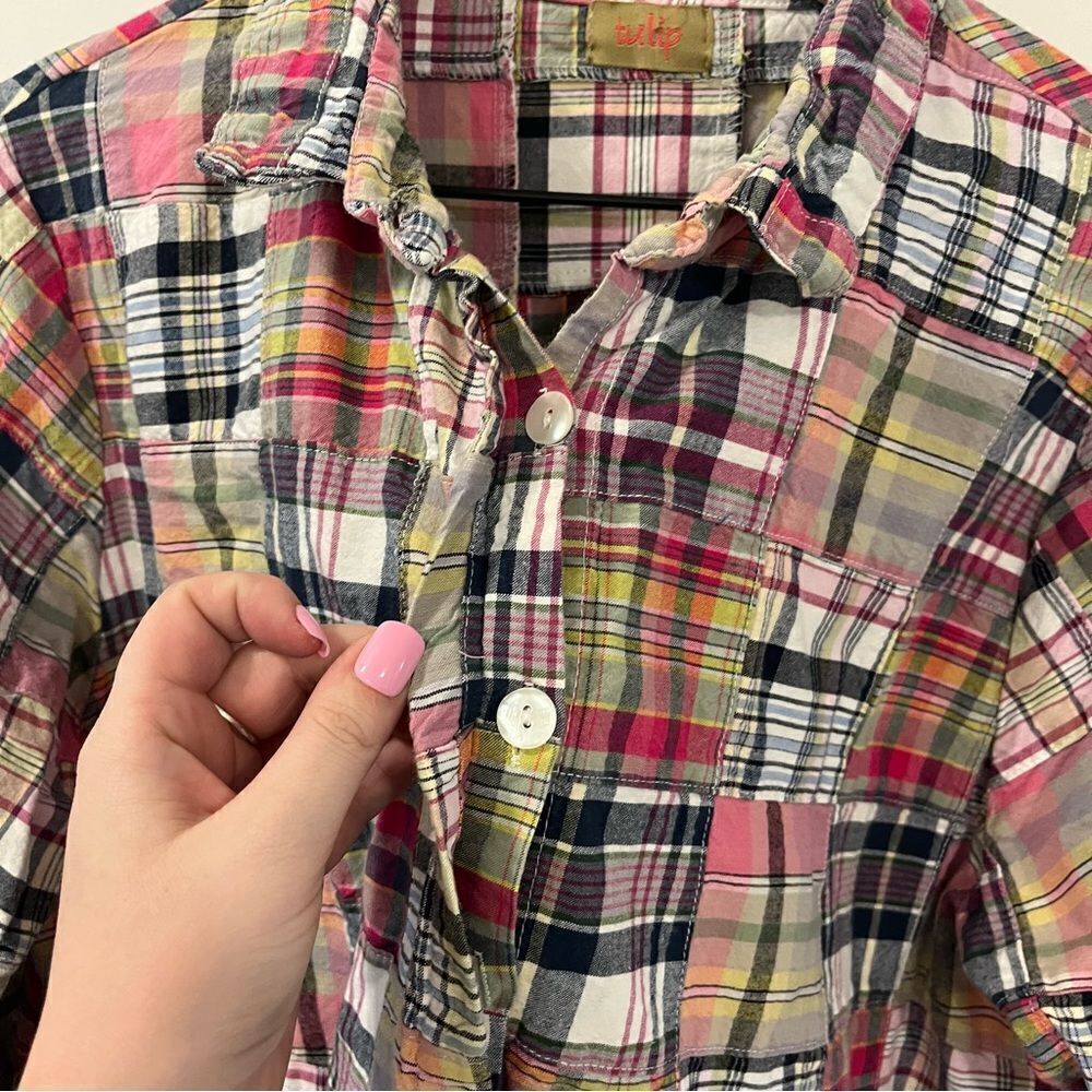 Tulip Patchwork Multicolored Button Front Top Medium - Picture 5 of 11